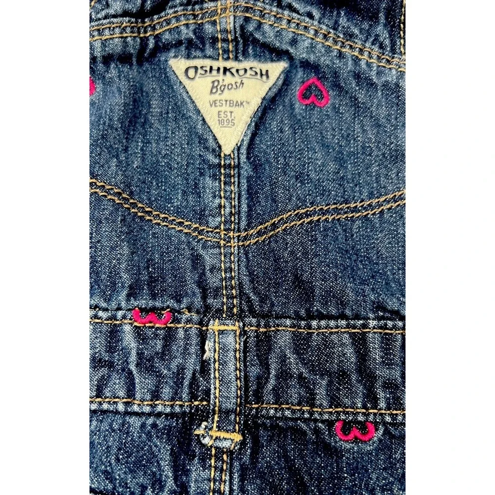 Bib Overalls Osh Kosh B'Gosh Girls Size 18 Months Toddler Blue Denim Pink Hearts